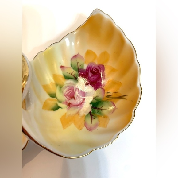 Vintage Lefton Heritage Double Leafed Nut/Candy or Trinket Dish w/ Roses Floral - Picture 2 of 7